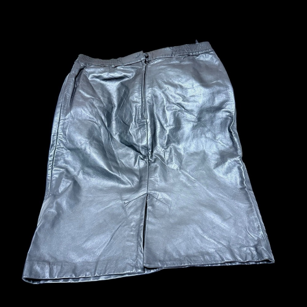 Vtg Sz 8 80s Pia Rucci Black Leather Pencil Skirt Zip/button Closure Career Club